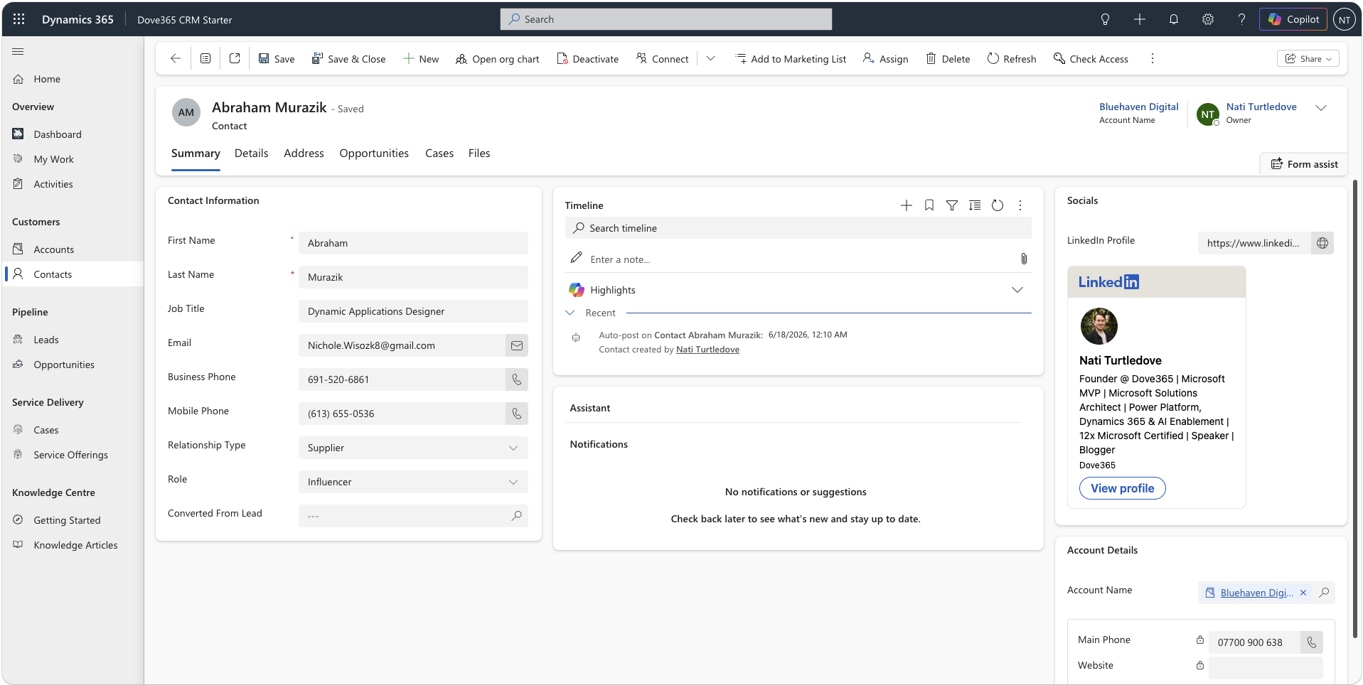 Dove365 CRM Contact form