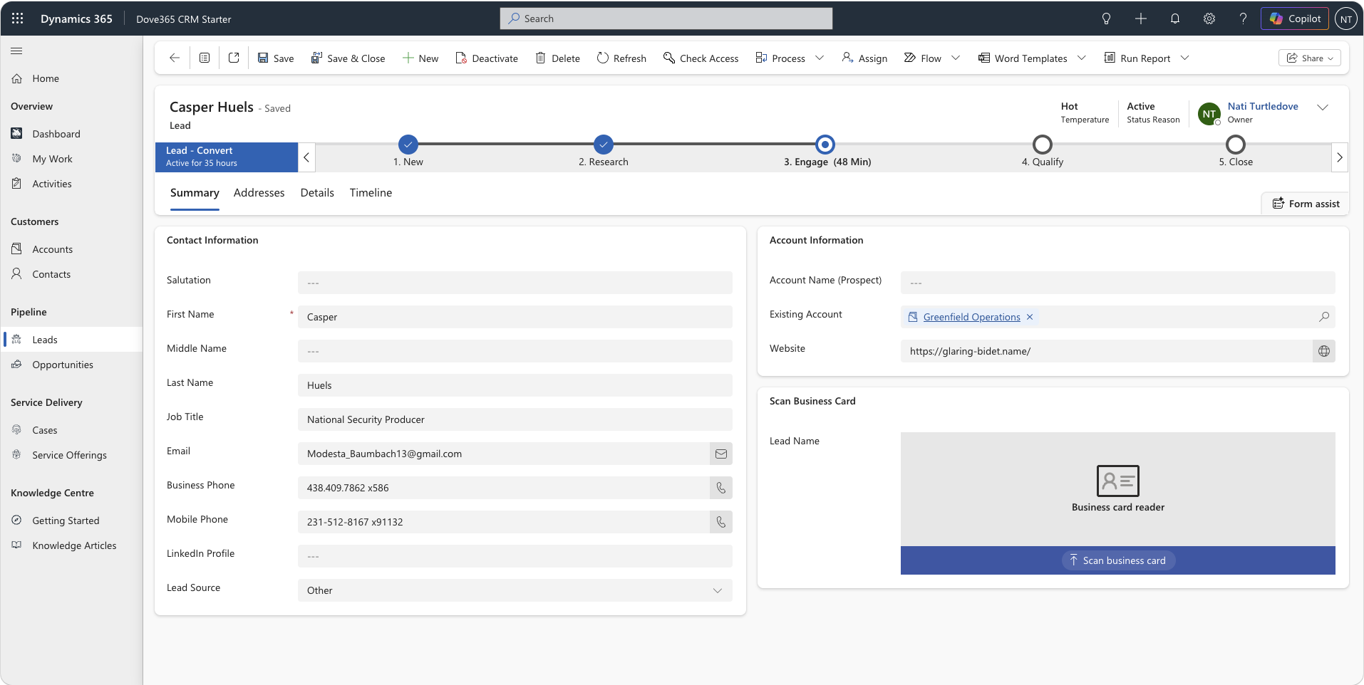 Dove365 CRM lead form